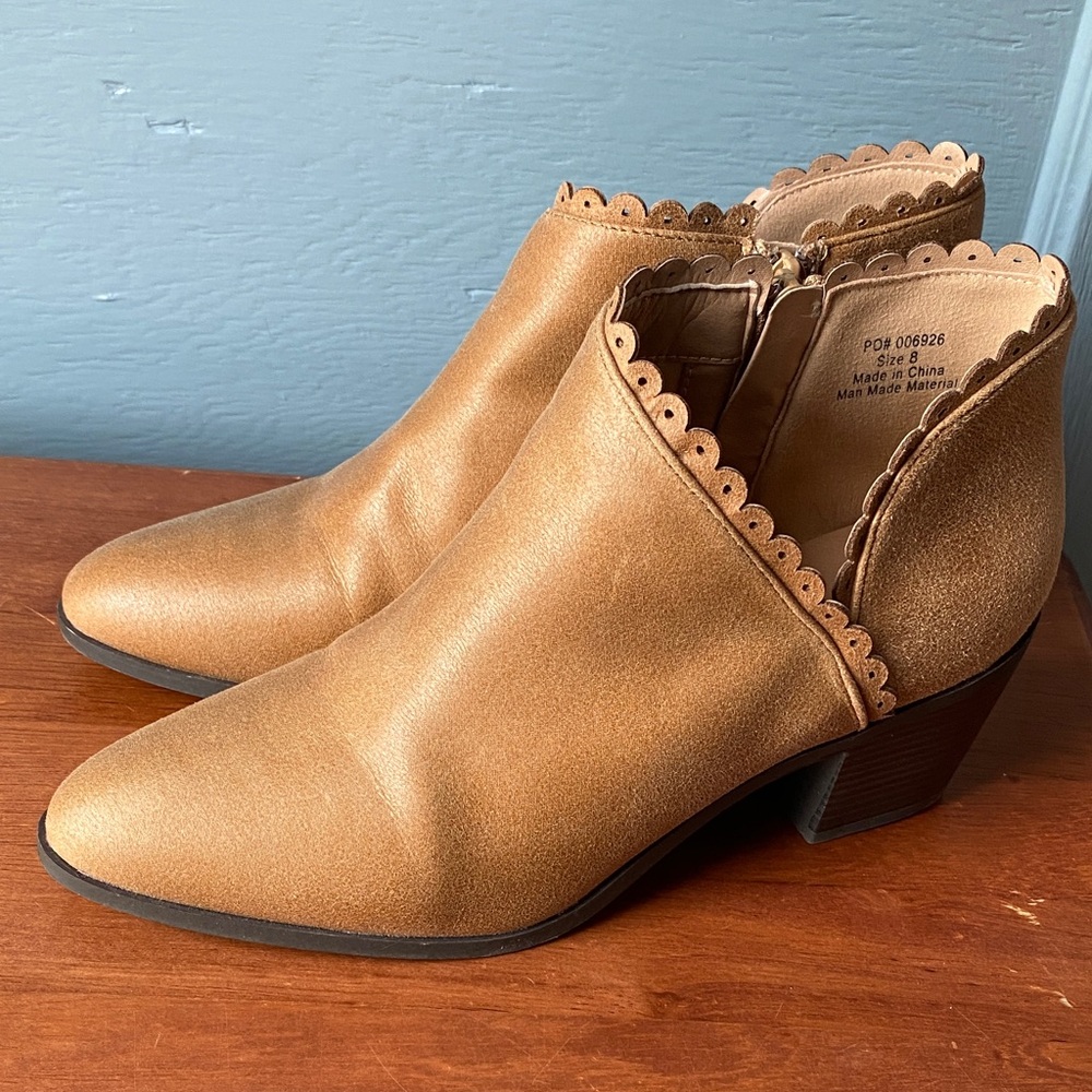 Journee Collection Tan Scalloped Ankle Booties